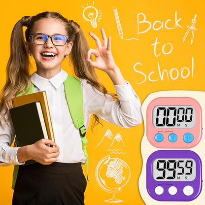 ZILLEEN Classroom Timer for Kids Teachers 2 Pack Digital Timers, Purple & Pink - color: Purple & Pink