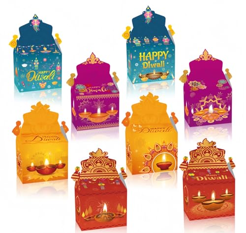 YVAINE 12 PCS Happy Diwali Treat Candy Boxes Mandala Decoration Favors Gift Boxes Festival of Lights Diwali Diya Goodie Boxes for Indian Deepavali Party Supplies