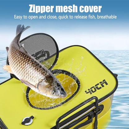 Fish Bucket, Foldable Fishing Bucket with Ergonomic Grip, Portable Transparent Live Fish Container for Outdoor Fishing Camping - color: Black
