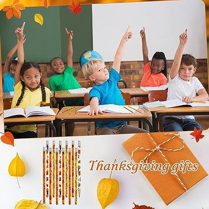 Cinrobiye 100 Pieces Fall Thanksgiving Day Pencils with Eraser Holiday Fall Maple Leaf Autumn Pumpkins Wood Scarecrow Acorns Pencils for Harvest School Party Gift Supplies - style: Fall