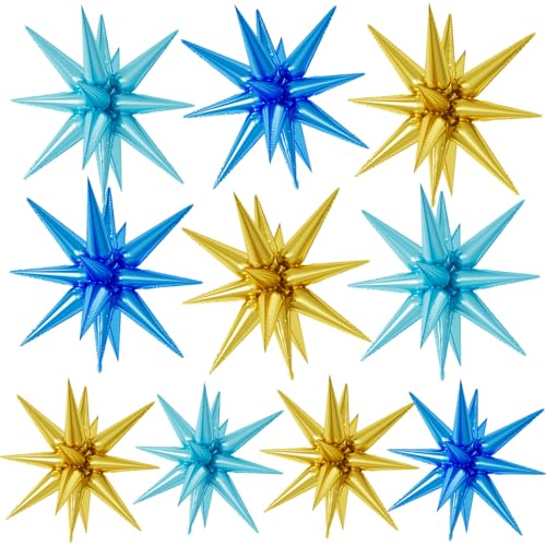 Blue Gold Star Foil Balloons 10 Pcs 22Inch Large Blue Gold Spike Cone Star - color: Blue Gold