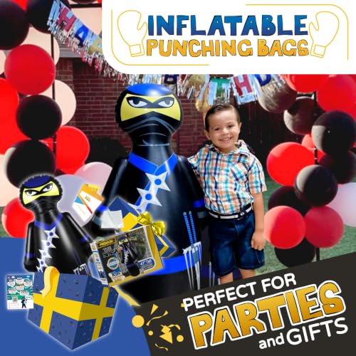 INFLATABLE DUDES Black Ninja Toy 47” - Kids Punching Bag | Sand-Base | Bop Bag, Pre-filled with Sand, Inflatable Toy, Punching Bag for Kids, Enhanced Bounce-Back Action, Indoor/Outdoor - color: Black/Blue Standard Ninja | Pre-filled with Sand