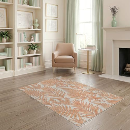 4'x6' Washable Bohemian Leaf Accent Rug, Peach Non-Shedding Small Carpet Pet Friendly & Kids Safe Play Mat for Playroom, Bedroom, Reading Nook | Ref:1991830 - color: Beige/Pattern 23, size: 4' x 6' (Rectangular)