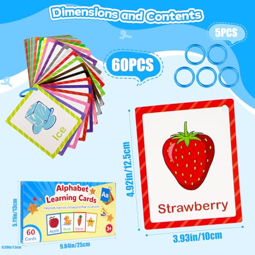 Toddler Learning Flash Cards, 60 PCS Double Sides Flashcards for Alphabets, Numbers, Colors, Shapes, Sight Words, Baby Cognitive Flashcards for Kids, Preschool Kindergarten Learning Activities - style: Alphabet Learning Cards