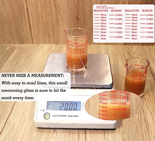 Ackers 3oz/90ml Glass Measuring Cup – Shot Glass with Double Scale-Ounce,Ml Markings for Kitchen & Bar(Red Line) - color: Red(Single)
