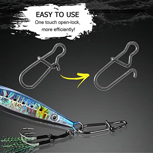 AMYSPORTS High Strength Fishing Snap Clip Duo Lock Snap Swivel Stainless Quick Change Fishing Snaps Solid Black Nickel 26lb-220lb - size: Size7（154lb）50pcs