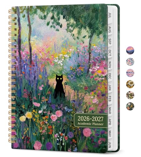 Planner 2026–2027, Academic Monthly Weekly Spiral Calendar, July 2026 – June 2027, Hardcover Agenda Notebook with Tabs, 6.3" x 8.5", Perfect for Students, Teachers, School & Daily Planning - Midnight Garden - color: L-Midnight Garden, size: (6.3"x8.5")a5