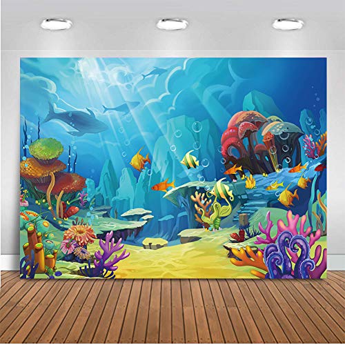 CHAIYA Under The Sea Backdrop Ocean Little Mermaid Backdrop Background for Under The Sea Theme Baby Shower Photo Booth Banner Party Cake Table Decoration 5x3ft - size: 5′x3′
