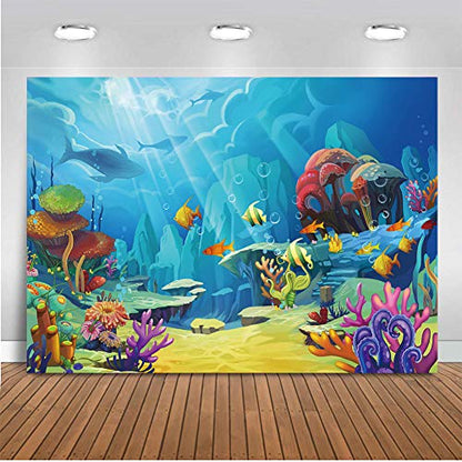 CHAIYA Under The Sea Backdrop Ocean Little Mermaid Backdrop Background for Under The Sea Theme Baby Shower Photo Booth Banner Party Cake Table Decoration 5x3ft - size: 5′x3′