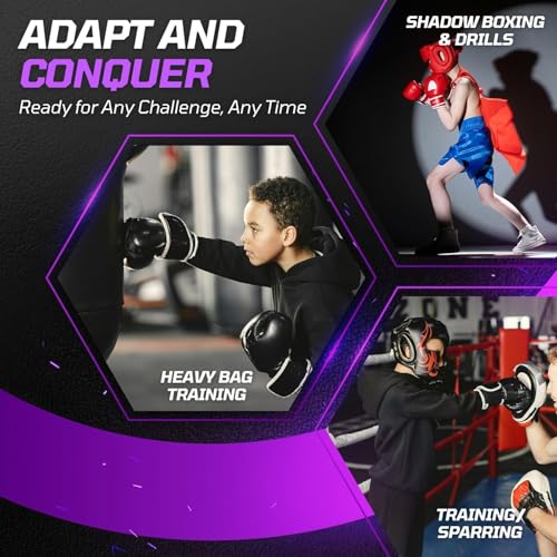 Flexzion Boxing Gloves for Kids 4oz – Training Punching Bag Mitts, Kid Boxing Gloves with Faux Leather & Wrap-Around Wrist Protection for Boys & Girls Ages 3-8 Years - color: Purple Blaze