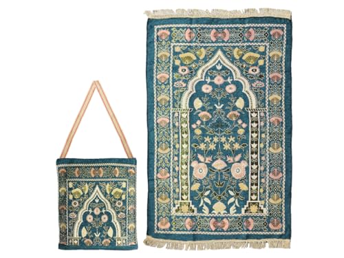 Muslim Prayer Mat, Islamic Prayer Rug, Islamic Prayer Mat with Elegant Design Bag, Portable Foldable Prayer Rug, Ramadan Prayer Rug, Muslim Foldable Prayer Mat, for Ramadan (Dark Green) - color: Dark Green