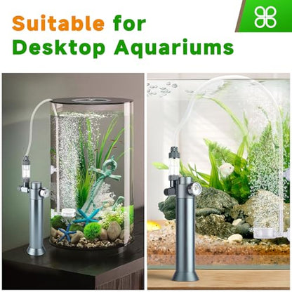 Complete Aquarium CO2 System, Desktop CO2 Regulator with 45g Disposable CO2 Cartridge, Compatible with 5/8" and 3/8" Threaded for Nano Aquariums - size: 45g