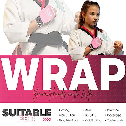 WFX Kids Junior Boxing Hand Wraps Inner Gloves Gel Padded Elasticated Padded Fist Under Gloves Pair Combat Sports for Young Fighters Gel Boxing Hand Wraps - color: Pink
