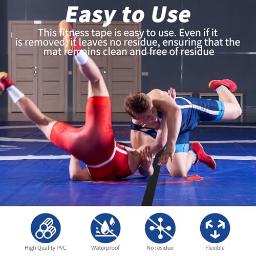 2 Rolls 4" x 108′ Wrestling Mat Tape Heavy Duty Gym Carpet Seam Tape, 7 Mil Strong Adhesive PVC Mat Tape for MMA, BJJ, Grappling, Wrestling and Exercise Mats, Black