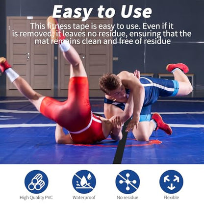 2 Rolls 4" x 108′ Wrestling Mat Tape Heavy Duty Gym Carpet Seam Tape, 7 Mil Strong Adhesive PVC Mat Tape for MMA, BJJ, Grappling, Wrestling and Exercise Mats, Black