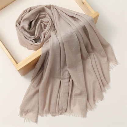 Solid color cotton and linen scarf, wrinkled all season versatile long sunscreen fashionable shawl - color: Khaki