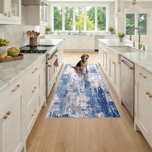 RELEANY Washable Runner 3'x6' Abstract Area Rug for Hallway Blue Gray - color: Blue/Gray, size: 3' x 6' (Runner)