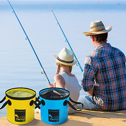 2 Pack Collapsible Bucket 5 Gallon Container Folding Water Bucket Portable Wash Basin for Outdoor Travelling Camping Fishing Gardening Car Washing 20L - color: Blue & Yellow