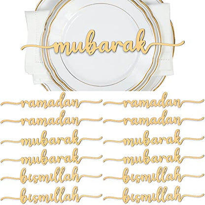 Queekay 12 Pieces Ramadan Wood Sign Ramadan Mubarak Plate Setting Plate Sign Kareem Wooden Ornament Islamic Table Decor for Eid Mubarak Islamic Home Party Decor(Classic Style) - style: Classic