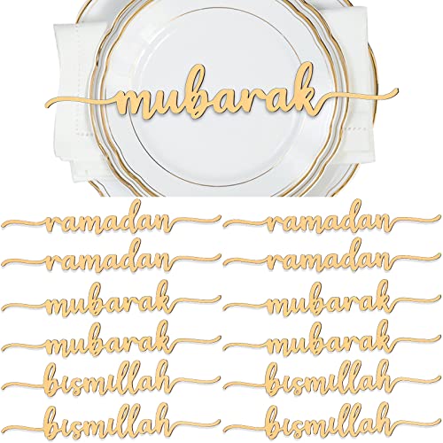 Queekay 12 Pieces Ramadan Wood Sign Ramadan Mubarak Plate Setting Plate Sign Kareem Wooden Ornament Islamic Table Decor for Eid Mubarak Islamic Home Party Decor(Classic Style) - style: Classic