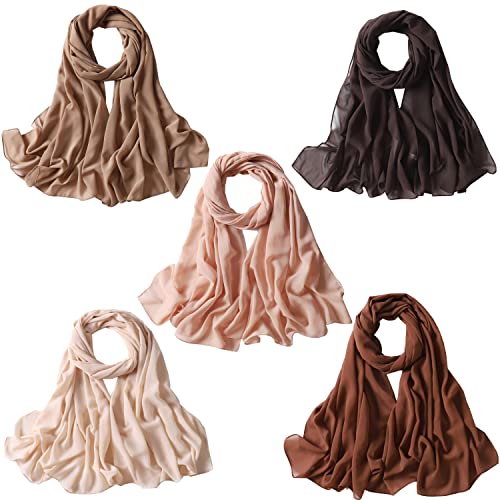 NOOR Chiffon Hijab Set for Women - Pack of 5 Lightweight Non-Slip Scarves, Premium Breathable Fabric, Gift-Ready Packaging - color: Mix Colors 6