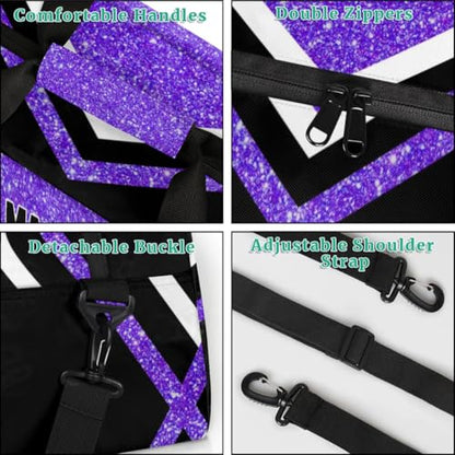 Custom Name Overnight Duffel Bags Volleyball Bag, Purple Black Glitters Personalized Sports Gym Bag Travel Weekender Bags - color: Purple Black
