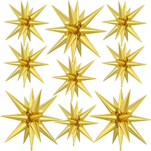 9Pcs Gold Star Balloons, Large Explosion Spike Foil Balloons Party Decor - color: Gold
