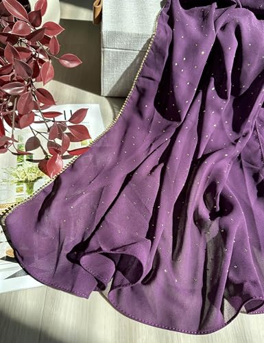 Hijab for Women Premium Chiffon Hijab Rhinestone Hijab Scraf for Women Muslim - color: Purple