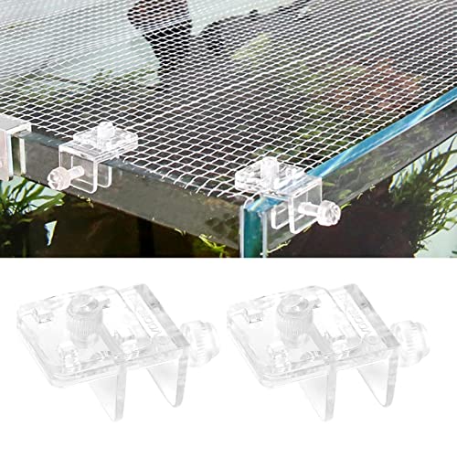 2 Pieces Fish Tank Screen Net Holder Clamp Anti-Jump Net Mounting Clip Multifunctional Transparent Acrylic Clamps, 3.8x2.8x3.3cm