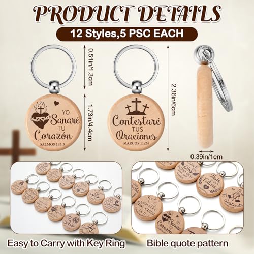 Realspring Spanish Christian Wooden Keychain Bulk - style: Round