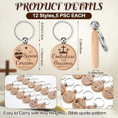 Realspring Spanish Christian Wooden Keychain Bulk - style: Round