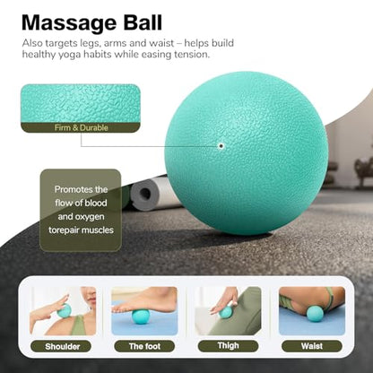 5 in 1 Foam Roller Set - Back Roller Foam, Massage Roller Stick, Massage Ball, Resistance Band for Physical Therapy & Deep Tissue Muscle Massage (Green) - color: Green