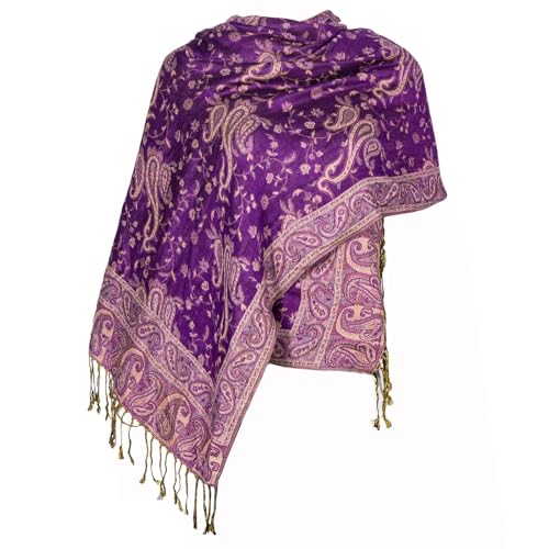 TUSHUSTY Pashmina Feel Shawls Wraps Rave Scarf for Women Soft Silky Reversible Men Scarves Hijab - color: Purple