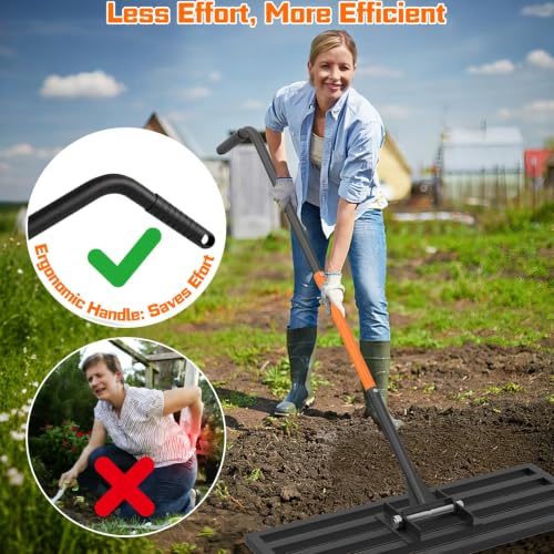 COZEER 30" x 10" Leveling Rake,Leveler Tool with 78" Adjustable Handle | Heavy Duty ＆ Sturdy, Anti-rust, for Garden, Golf Course, Farm and Pasture
