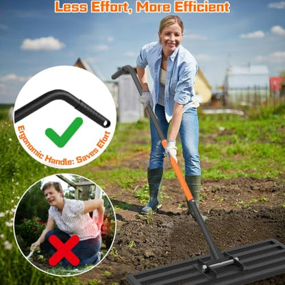 COZEER 30" x 10" Leveling Rake,Leveler Tool with 78" Adjustable Handle | Heavy Duty ＆ Sturdy, Anti-rust, for Garden, Golf Course, Farm and Pasture
