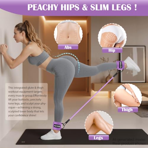 KUTIZE Ankle Resistance Bands with Cuffs & Fabric Resistance Bands Set - Legs & Glutes Workout Equipment for Women & Men, Home Gym Heavy Exercise Bands for Hip, Yoga, Strength Training, Rehab, Pilates - color: Purple