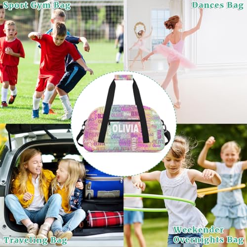 Custom Name Kids Overnight Duffel Bags Girls Cheerleaders Bag, Personalized Sport Gym Bag Travel Weekender Bags Colorful Rainbow Glitter - color: Color3