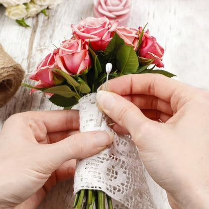 Quacc 100 PCS Corsage Pins with Box, Long Straight Wedding White Teardrop Pearl Head Boutineer Boutonniere Prom Bouquet Pins for Quilting Sewing Pinning Quilt Flower DIY Crafts (2.17")