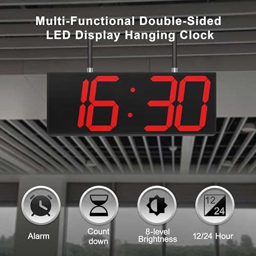 CHKOSDA Digital Wall Clock with Double Sided Display, Large LED Clock with Timer,Alarm,Temperature and Date,Two Faced Hanging Digital Clock Large Display for Multiple Public Places(Red) - color: Red