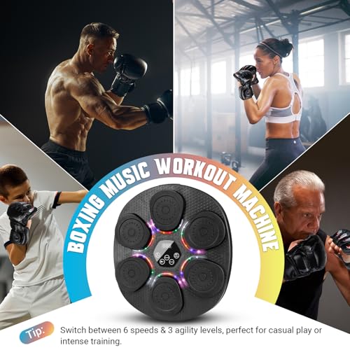 Music Boxing Machine for Adults & Kids, Bluetooth Smart Boxing Wall Machine with Gloves, 9 Modes, 6 Speeds & 3 Sensitivity, Electric Light Up Music Punching Machine for Home & Gym