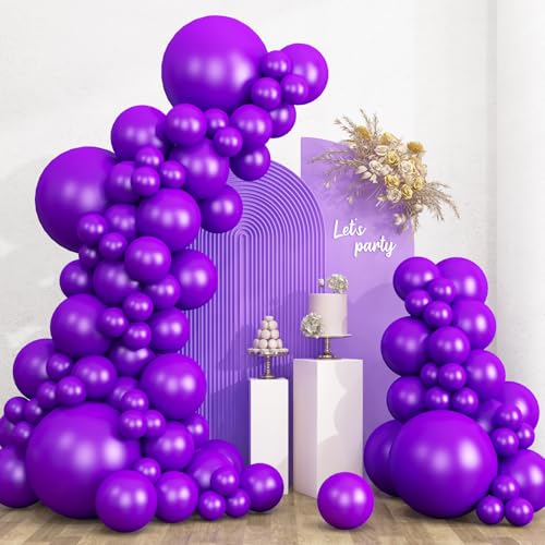 RUBFAC Dark Purple Balloons Different Sizes 135pcs for Halloween Decoration - color: Dark Purple