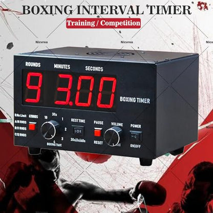 Boxing Timer, LED Gym Timer with Full Button Operation, Adjustable Buzzer and Stopwatch, Selectable Training Time and Cycle Repetitions for Muay Thai and Kickboxing Red - color: Red