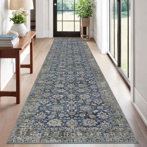 KOZYFLY Vintage Washable Rug Runner 2.6x12 Hallway Rug Runner Blue - color: Blue, size: 2'8" x 12' (Runner)