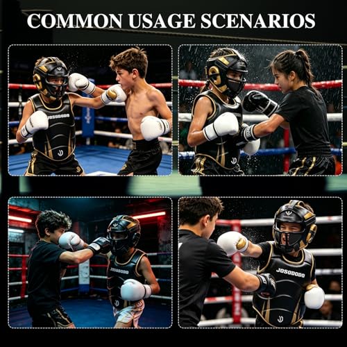 Boxing Sparring Gear Set for Youth - Headgear & Body Protector - color: BLACK+GOLD