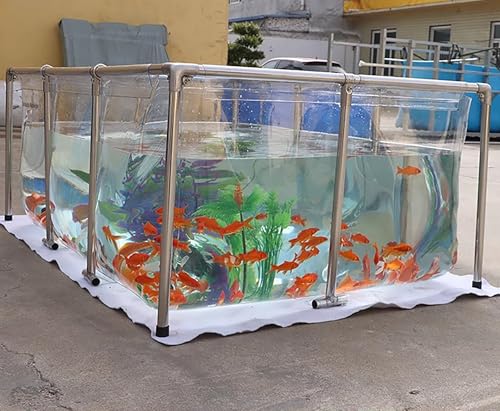 PVC Plastic Koi Fish Pond - Transparent Foldable Outdoor Aquarium Ornamental Large Fish Tank with Stainless Steel Frame - Above Ground Pond with Drain Valve Rectangular Pool(39.3"x23.6"x11.8") - size: 39.3"x23.6"x11.8"