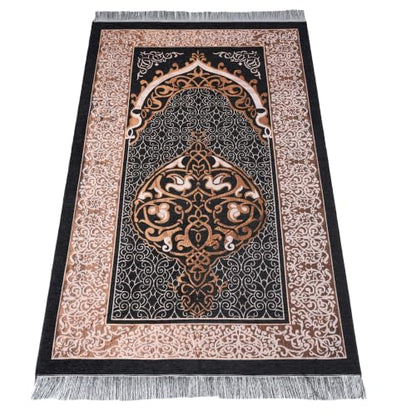 Islamic Prayer Rug Masjid Pattern Thin Mat 1pc Muslim Portable Blanket Ramadan Eid Gift Rug Turkish Prayer Carpet - Black, Styled - color: 1pc Blackd
