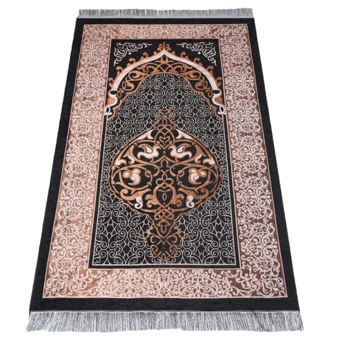 Islamic Prayer Rug Masjid Pattern Thin Mat 1pc Muslim Portable Blanket Ramadan Eid Gift Rug Turkish Prayer Carpet - Black, Styled - color: 1pc Blackd