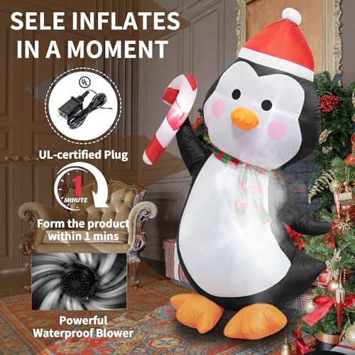 5FT Christmas Inflatables Outdoor Decorations Penguin Holding Candy Cane Blow Up Cute Christmas Decor Built-in LED Lights for Xmas Yard Outside Indoor Party Lawn Garden Porch Holiday - style: 5FT Penguin with Candy Cane