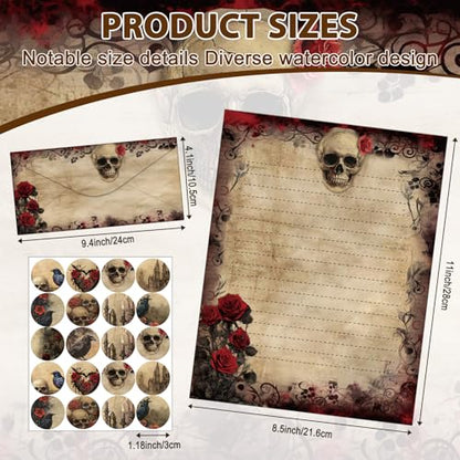 TaoBary 160 Pcs Stationery Paper Set 50 Double Sided Stationery Papers with 50 Matching Envelopes and 60 Round Dot Sticker, 10 Design(Gothic Style,8.5 x 11 Inch) - size: 8.5 x 11 Inch, style: Gothic Style
