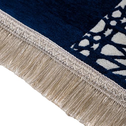 Modefa Turkish Islamic Prayer Mat - Chenille with Foam and Carrying Bag - Intricate Praying Rug Ramadan Eid Gift - Traditional Muslim Janamaz Seccade for Men Women - Mustaqim (Navy) - color: Navy